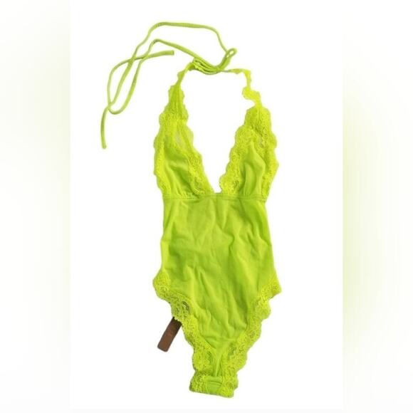 SKIMS Summer Mesh Lace Plunge Bodysuit Highlighter Green XXS NWT - Picture 3 of 7